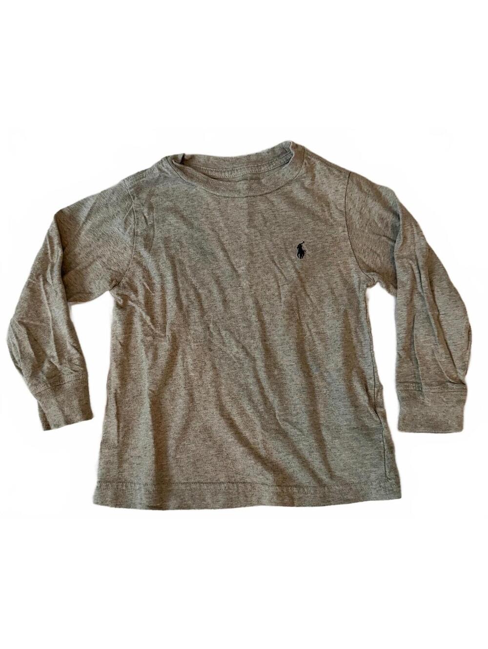 Polo Ralph Lauren Boys 2T Gray Long Sleeve Shirt Navy Pony Logo Crewneck